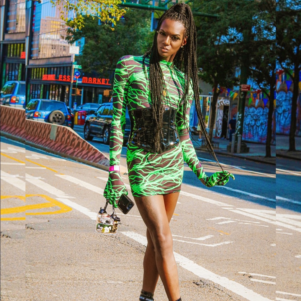 Dollskill electric lime green gloved dress